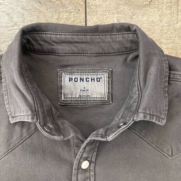 NWOT Men's Poncho Outdoors Black Denim Western Pearl Snap Shirt; Slim Fit - Picture 3 of 7